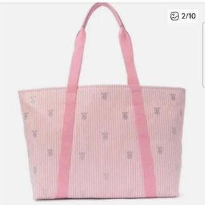Victoria's Secret Tote Pink White Stripped with Ringstone Logo Pattern